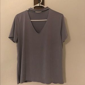 Gray v-neck choker top